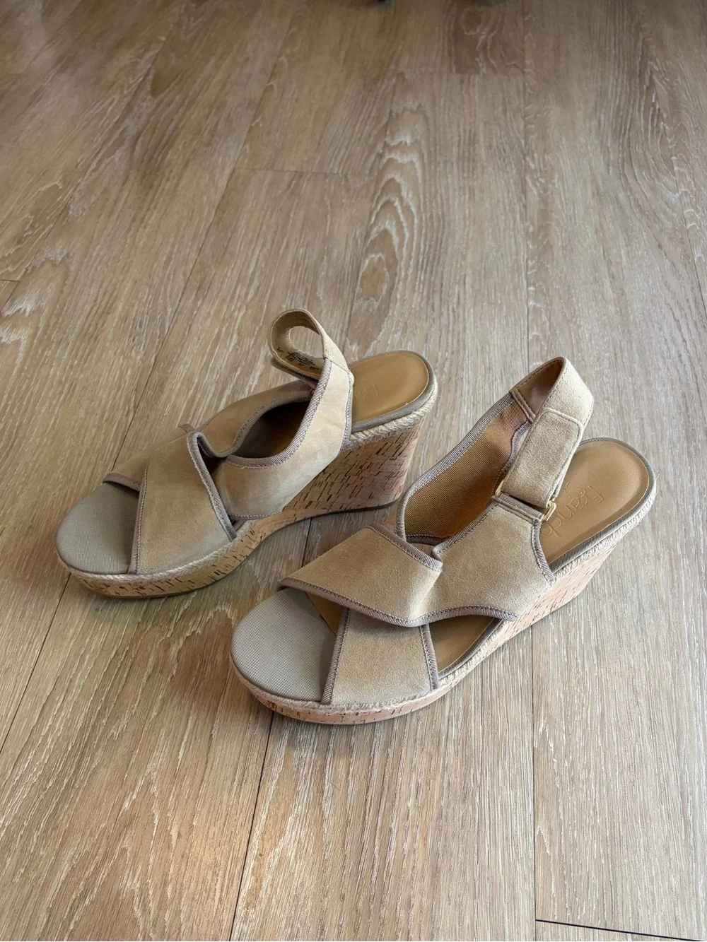 Franco Sarto Beige Cork Espadrille Wedge Sandals